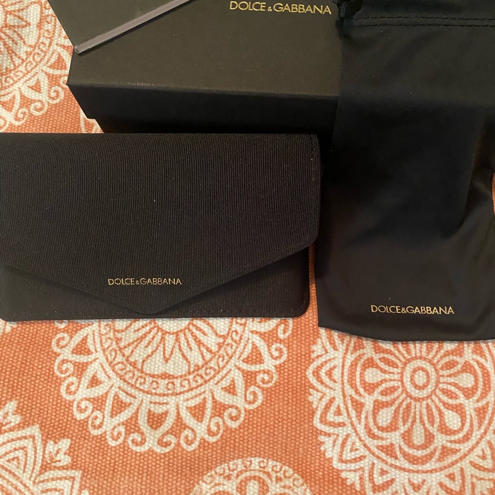 Dolce & Gabbana Black Sunglass  Case Set with Gold Logo & Pouch w Box